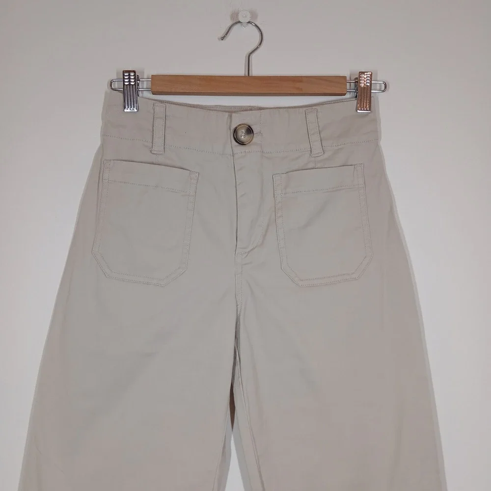 Maeve by Anthropologie Cropped Pants Womens 0 Beige Cotton High Rise Wide Leg